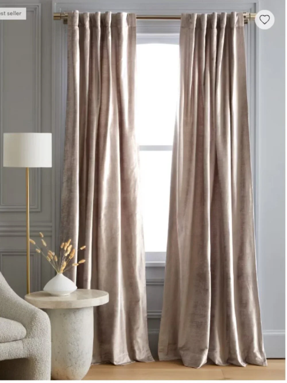 NWOT Quince Luster Velvet Curtain Panel 48x96 Silver Light Filtering Luxe (24)